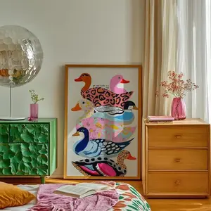 Colorful Ducks Art Poster, Kitsch Animal Pattern Wall Decor