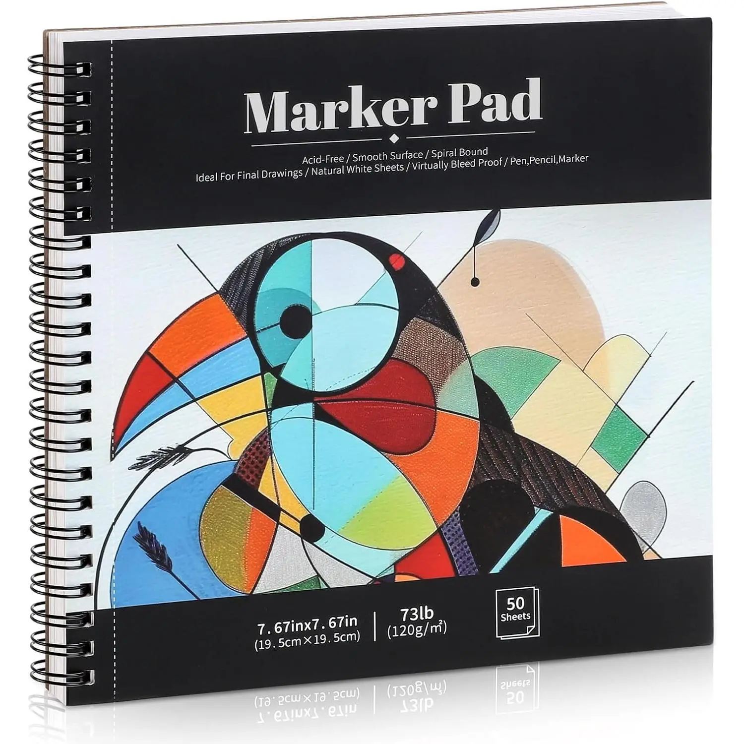 50 Sheets Marker Paper Pad, 7.6x7.6 Inch Bleedproof Art Sketch Pad, 73lb/120gsm Drawing Paper Spiral Sketch Book,  Marker Paper Painting Coloring Paper for Beginners, Artists, Ideal
