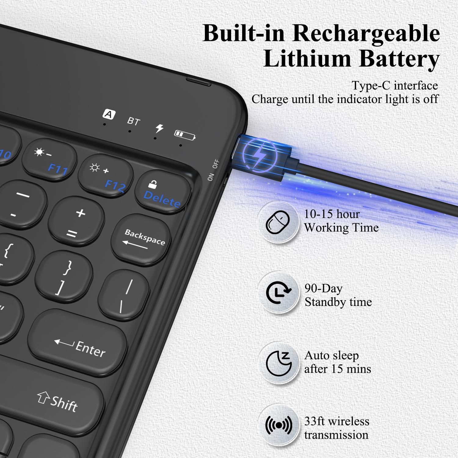 10-inch Portable Slim Bluetooth Keyboard, Wireless Colorful Compact 78keys Silent Linear Scissor Switch Round Keycaps TKL Keyboards with Power on/Off for Tablet, PC, Laptop, Smart Phones