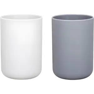2 count Plastic Bathroom Tumbler Cup  Holder Organizer Tumbler Cups for Bathroom Vanity,300ml(White & Grey)