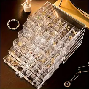 Modern Multi-Layer Transparent Drawer Home Jewelry Organizer | Durable Plastic Desktop and Vanity Storage Box, Multilayer Storage, with Multi-Compartment Design, Anti-Tangle, Space-Saving for Necklaces, Bracelets, Earrings, Rings