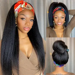 Straight Headband Wig for Women 22 Inches Yaki Straight Wigs with Black Headband Synthetic Hair Easy to Style No Lace Front, No Glue