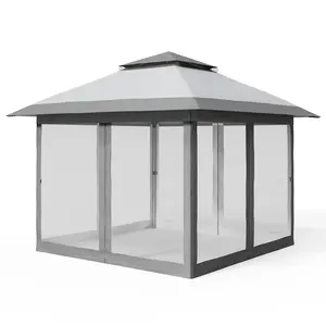 10×10 Pop Up Canopy Tent with Mosquito Netting, Adjustable Height Outdoor Gazebo with Curtains, Come with Wheeled Storage Bag, Easy Setup for Backyard, Lawn, Garden & Patio Events