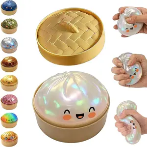 Glitter Dumpling Squishy,Dumpling Squishies,Glitter Dumpling Mystery Box,Colorful Dumpling Stress Balls Fidget,Jumbo Squishy Toy with Steamer Box Suitable for Adult use in Offices-（1pcs random color)