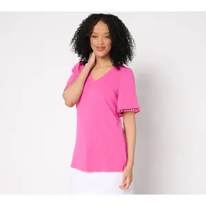 Belle by Kim Gravel Aloha Awaits Slub Knit Flutter Slv Top