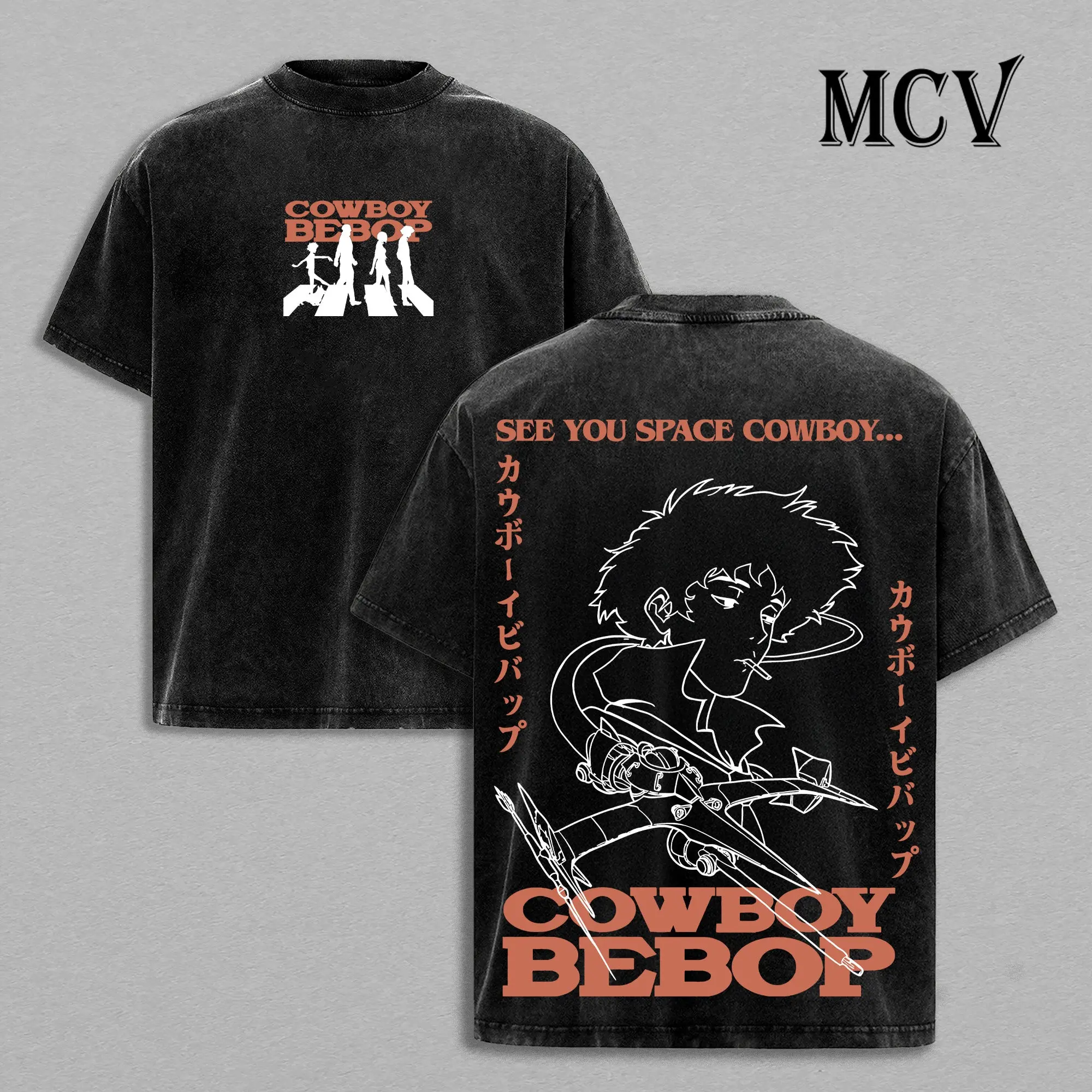 Spike Spiegel Cowboy Bebop T-Shirt, Vintage Washed Anime Heavyweight Oversized Tee 90s Graphic American Casual Short Sleeve Tee | Premium Soft Cotton Classic Unisex T-Shirt for Daily, Gym & Streetwear | Oversized Vintage Anime Washing T-Shirt