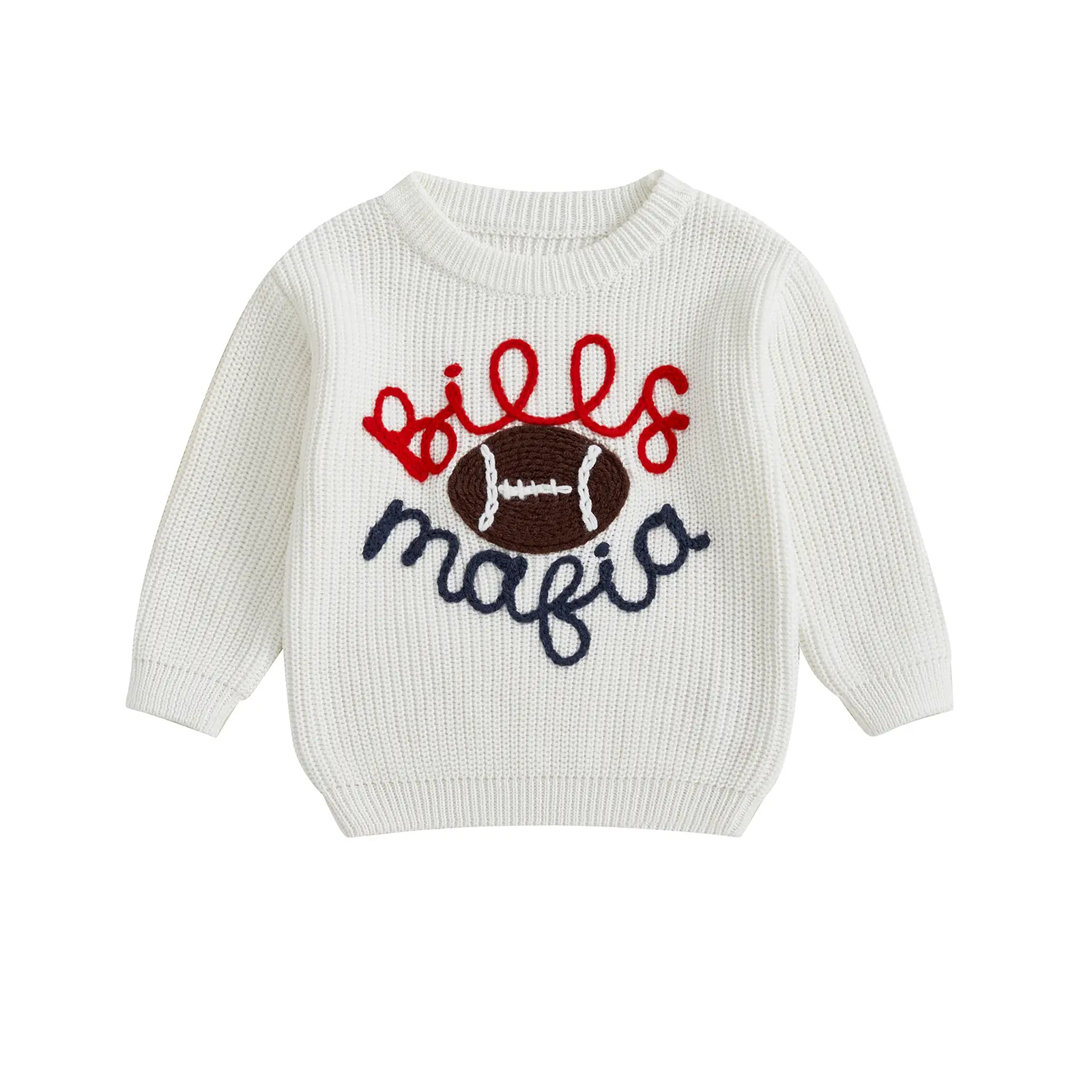 Kupretty Unisex Infant-Toddler Football Sweater - 1 x Sweater, Knit Long-Sleeve Pullover, Infant-Safe, Embroidery, Fall-Winter Clothes (0-3 Months, 12-18 Months), Knit Sweater