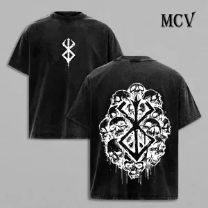 Guts Berserker Armor Vintage Washed Graphic Tee Cotton Shirt | Men's Gym Pump Cover Dark Warrior Anime Streetwear Y2K Retro Top