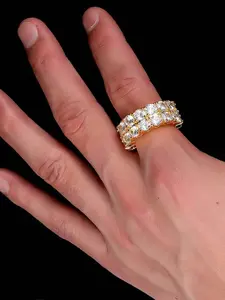 European and American Hip Hop Two-Row Zircon Ring, Micro-Pavé Zircon Fashion Jewelry, Unisex Trendy Band, Valentine's Day Gift for Couples