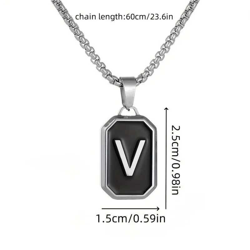 Unisex Initial Necklace A-Z, Square Capital Letter Charms in Black and Silver, Made of Stainless Steel, 24 Inch Chain, Ideal as a Gift or Jewelry Piece Unisex Initial Necklace A-Z, Square Capital Letter Charms in Black and Silver, Made of Stainless Steel, 24 Inch Chain, Ideal as a Gift or Jewelry Piece
