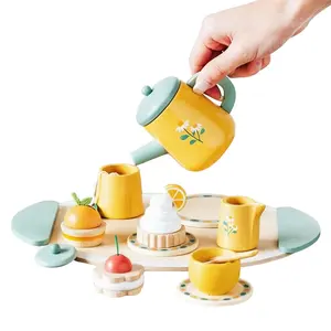 Wooden Tea Set for Kids, Miniature Teaware Playset, Unisex Role-Playing Toy, Includes Teapot, Cups, Plates, Educational Pretend Tea Party