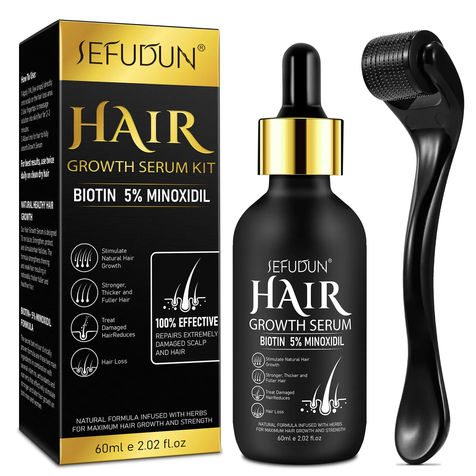 2.02 oz Hair Growth Oil & Derma Roller for Men and Women - Regrowth Serum, Extra Strength Spray for Hair Loss, Topical Serum for Scalp Hair, Longer Hair Care Christmas Gift