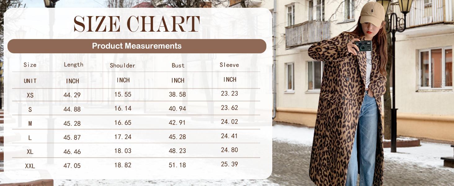 Chouyatou Womens Leopard Long Wool Trench Coat Notched Lapel Double Breasted Pea Coat Winter Warm Overcoat SpringStatements