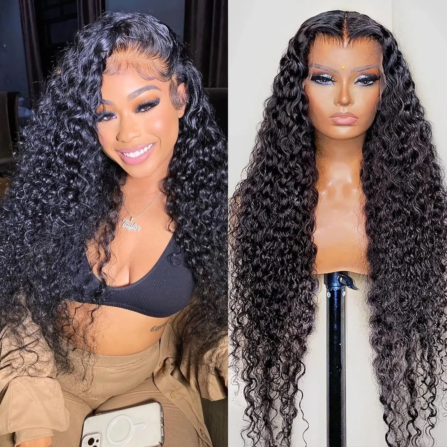 32 Inch Human Hair Lace Front Wig Pre Plucked Water Wave 180 Density 32 Inch Water Wave Brazilian Human Hair Wig for Black Women  main image 3