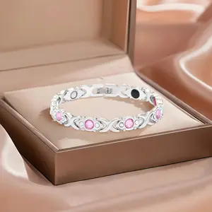 black friday deals 2025 Magnetic Bracelet for Woman christmas gifts- 3,500 Gauss Per Magnet -Crystal Bracelet - Adjustable Length -Pulseras Magneticas (Rose Gold /Black)