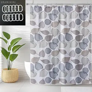 Plant Style Peva Shower Curtain, Lightweight Thin Design, Includes 12 Rings, Leaf Pattern, Suitable for Bathroom Apartment Hotel