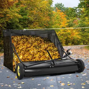 Garvee 44" Leaf Collector Tow Behind Lawn Sweeper Pull Behind Grass Sweeper Large Hopper Black