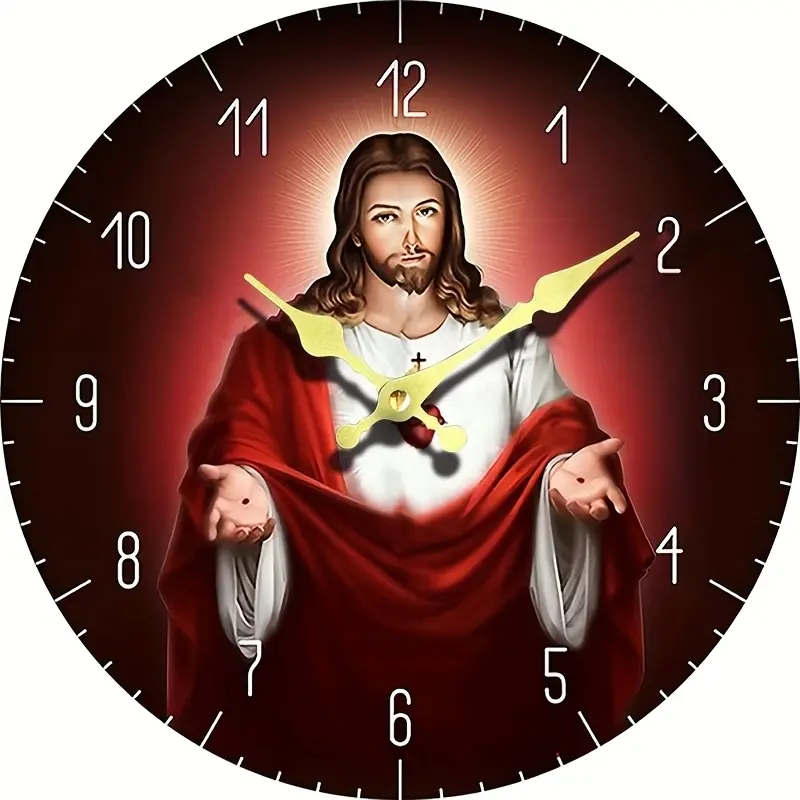 A silent quartz wall clock, vintage Sacred Heart of Jesus creative clock, suitable for living room, home, office, dormitory decoration, an ideal Christmas and winter gift, battery operated (AA batteries not included)