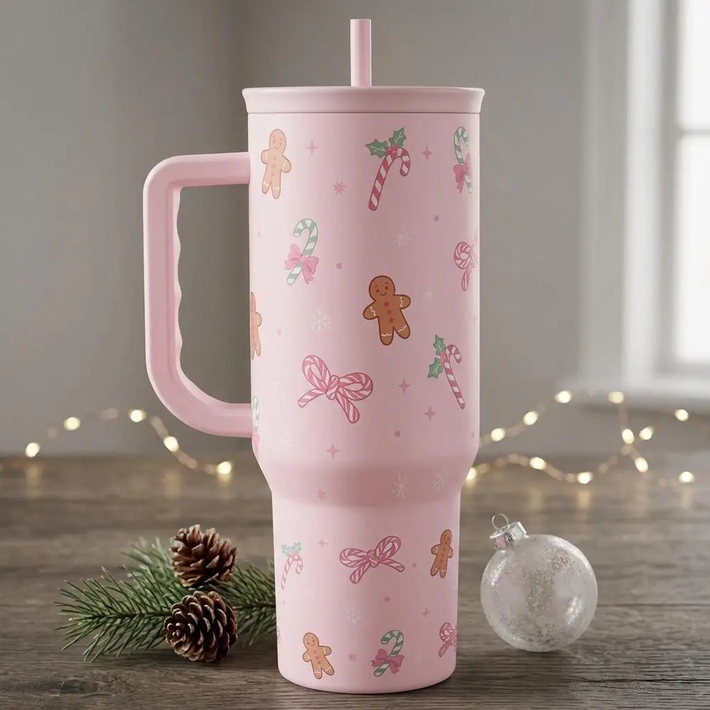 SANDJEST 40oz Stainless Steel Slider Tumbler with Handle & Portable Insulated Large Capacity, Cup Holder Friendly Christmas Holiday Gift for Her