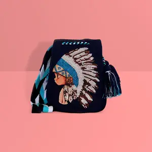 Indian boho kid ,evil eyes rhinestones wayuu bags crossbody colombian bags hand knitted artisan purse exclusive bling rhinestones