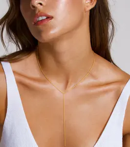 Tewiky Gold Dainty CZ Y Necklace – Minimal Sparkle Layering Chain, Gift for Her