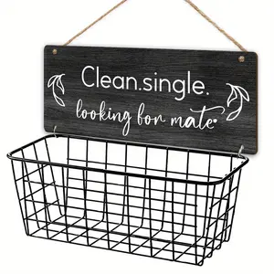 Laundry Room Decor, 1 Set Letter Pattern Hanging Sign with Basket, Hanging Decor for Home Dormitory Dining Room