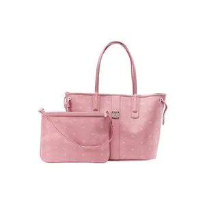 MCM Liz Visetos Monogram Tote Bag in Coated Canvas, Medium Size for Women in Blossom Pink