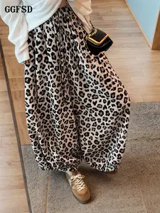 Women's Leopard Print Wide Leg Pants Summer 2026 High Waist Elastic Loose Breathable Casual Commuter Trousers, Stylish Comfortable Fashion