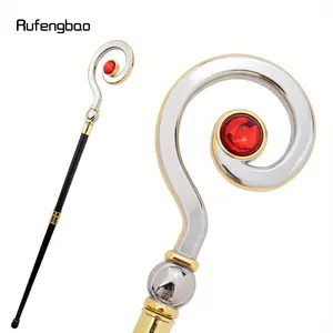 Golden White Hanger Red Diamond Fashion Stick Decorative Cane Elegant Fashion Cane Cosplay Alloy Crosier Vintage Stick 93cm