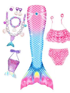 Girls' Mermaid Swimsuit Set - Perfect for Birthday Gifts & Parties Mermaid Princess Swimsuit Incl: Top, Bikini Bottoms, Mermaid Tail, Mermaid Tail Coin Purse, Necklace, Bracelet, Earrings, Ring Excl: Flower Wreath, Flippers