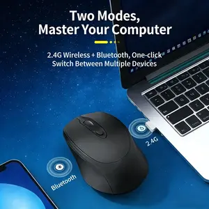 Silent wireless charging mouse with dual-mode connection: 2.4GHz + Bluetooth (equipped with USB receiver), three-level DPI adjustment (800/1200/1600), ergonomic design, widely compatible with PC, Mac, laptops, MacBook, and various other devices