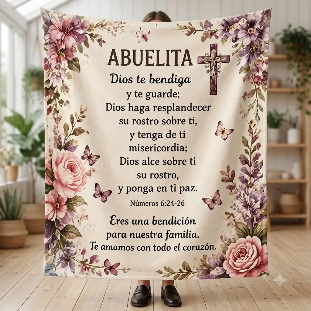 Spanish Christian Blanket for Grandma, Manta Cristiana Para Abuela, Dios Te Bendiga Abuelita, Bible Verse Blanket, Religious Grandma Gift, Grandparents Day Blanket - mex10075