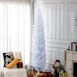 8ft Unlit White Pencil Artificial Christmas Tree - 618 Realistic Branches, Plastic Base, Festive Home Holiday Decoration (Home & Festive Party Supplies)