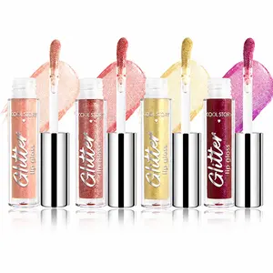 Cool Story 4Pcs Glitter Lip Gloss Set, Metallic Shimmer Liquid Lipstick, High Pigment Sparkly Lip Oil, Long Lasting Moisturizing Lip Makeup