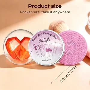 Makeup Brush Cleaner Soap with Silicone Cleansing Pad - Rose Oil Conditioning Solid Sponge Wash - Gentle Makeup Brush Soap for Beauty Blenders, Vegan & Cruelty-Free, 3.5 oz (100g) blue love gift Floral Cosmetic Compact Coconut Clear