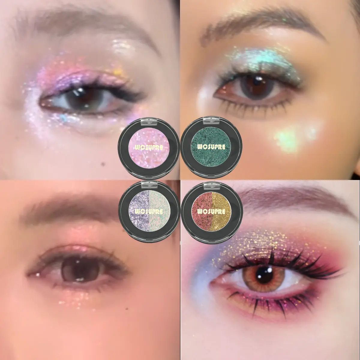 WOSUPRE Single Mono Glitter Powder Eyeshadow Set (S01-S02) - Hypoallergenic, Flawless, Smooth Shimmer, Long Lasting Makeup, Budget-Friendly, Travel-Friendly Cosmetic for Vacay, Outdoor Activities