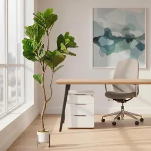5FT Artificial Fiddle Leaf Fig Tree, Tall Faux Ficus Lyrata in Pot, Large Decorative Indoor Plant for Home Office Styling, Potted Low Maintenance Greenery Decor