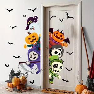 A set of 2 pieces (30*90cm*2pcs) hand-painted Halloween little ghost and bat wall stickers for living room, bedroom and home background decoration B16513-KX