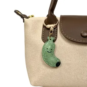 Banana Bag Charm Waxed Cowhide Leather Cute Smiley Face Keychain Purse Pendant Handbag Accessory Unique Gift for Women