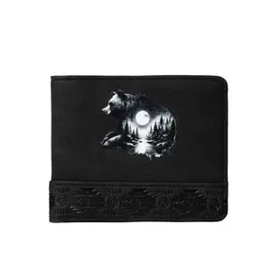Aztec Forest Bear Totem PU Leather Wallet for Men RFID Blocking with ID Window & Credit Card Slots Black Design Compact & High-Quality Material Secure Your Cards with RFID Protection