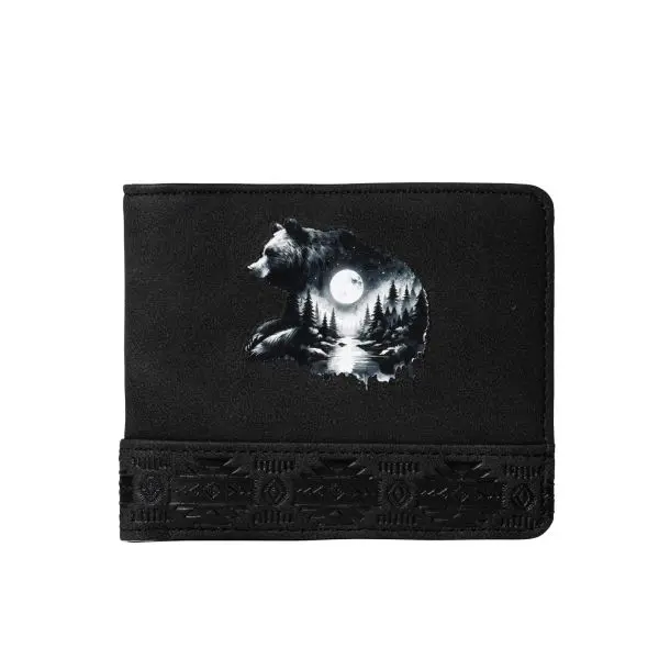 Men's Slim Bifold Wallet, Geometric Aztec PU Leather Card Holder with RFID Blocking, a Magnetic Closure, ID Window and Utility Pocket, Business, Dry Clean