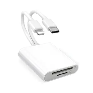 [Free!!Ship!] Portable Dual-Interface Card Reader, 2 in 1 SD Card Reader Compatible with SD/TF for iPhone iPad MacBook Laptop Android Camera Plug and Play