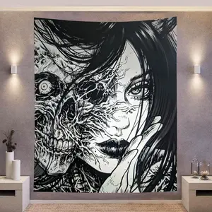 Anime Skull Pattern Tapestry, Spooky Wall Hanging for Bedroom & Home Office Decor, Includes Free Installation Package, Perfect Gift for Friends