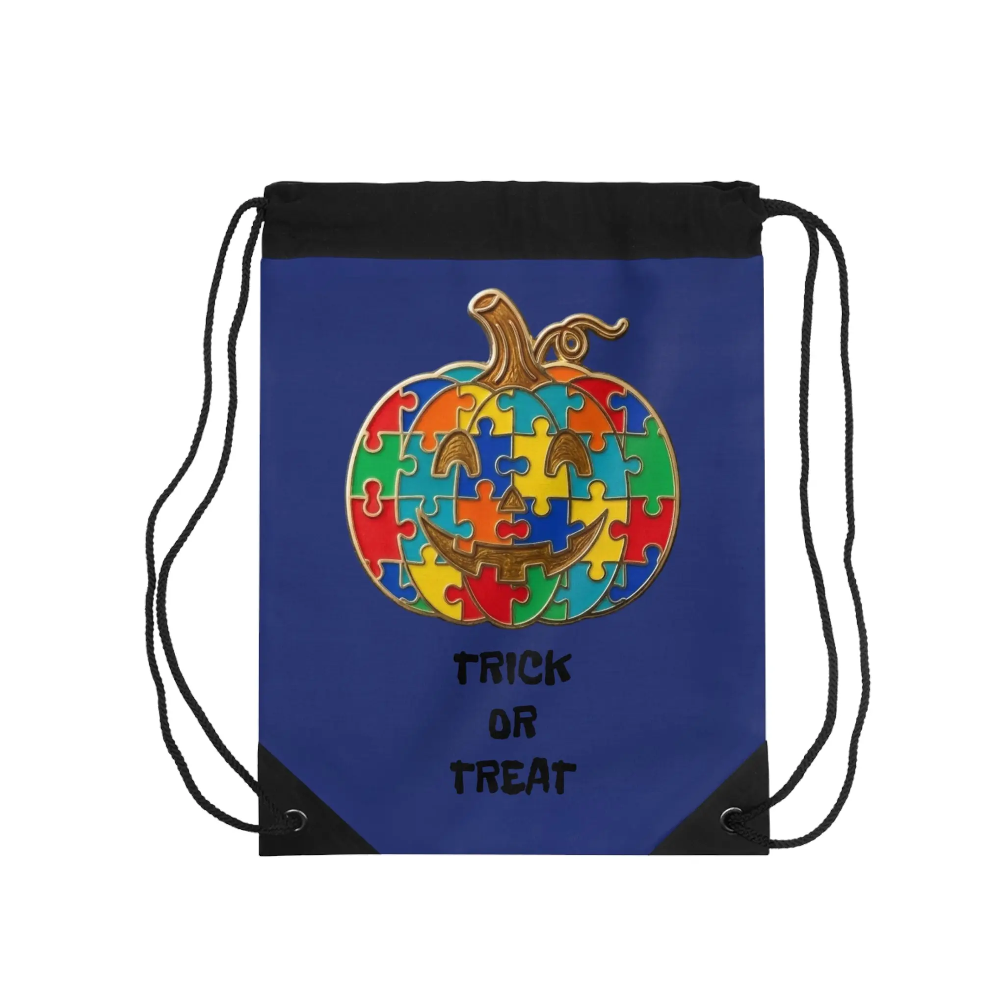 Autism Puzzle Pumpkin Drawstring Bag — Trick or Treat Halloween Tote