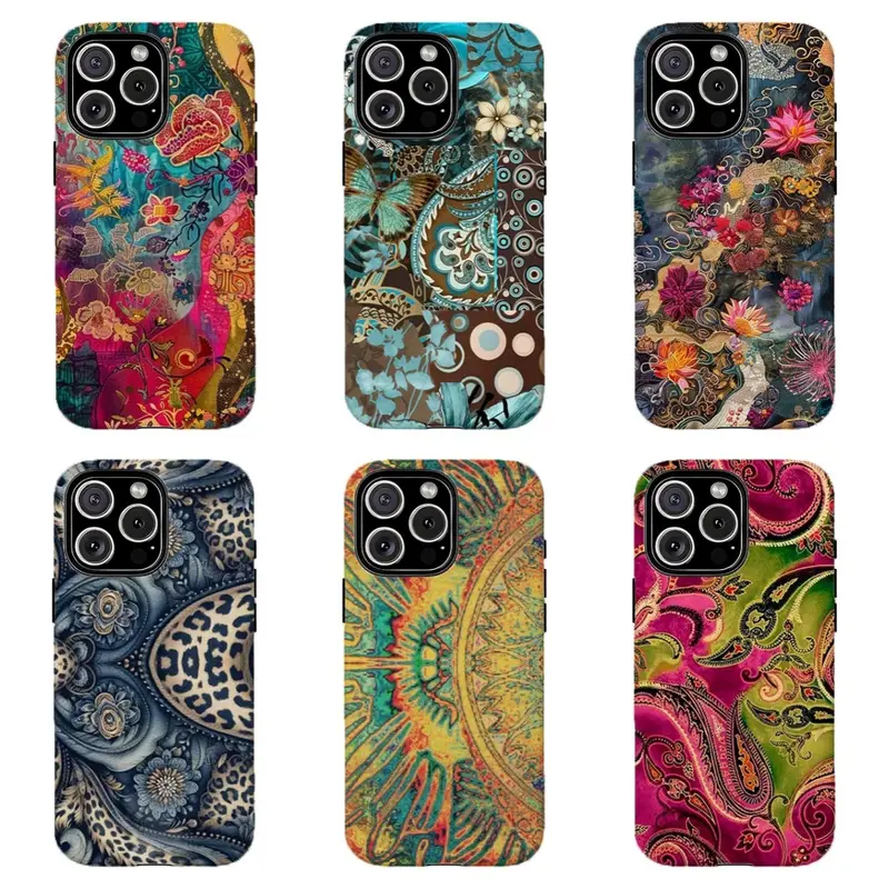 Custom Boho Floral Art Durable Handheld Smartphone Cover - Polycarbonate, Impact Protection, Skinny Flat Print, Minimalist Casing, Wireless-Charging Friendly, Gift Accessory for iPhone 18 17 Pro Max 16 15 14 13 12 11 & Samsung S21 S22 S23 S24 S25 Devices