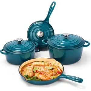 Elf Grill 7-Piece Enameled Cast Iron Cookware Set Nonstick Dutch Oven Frying Pan Skillet & Saucepan with Lids Oven Safe to 500°F All Stovetop Compatible Healthy Kitchenware for Sourdough Bread Baking Casserole & Modern Cooking