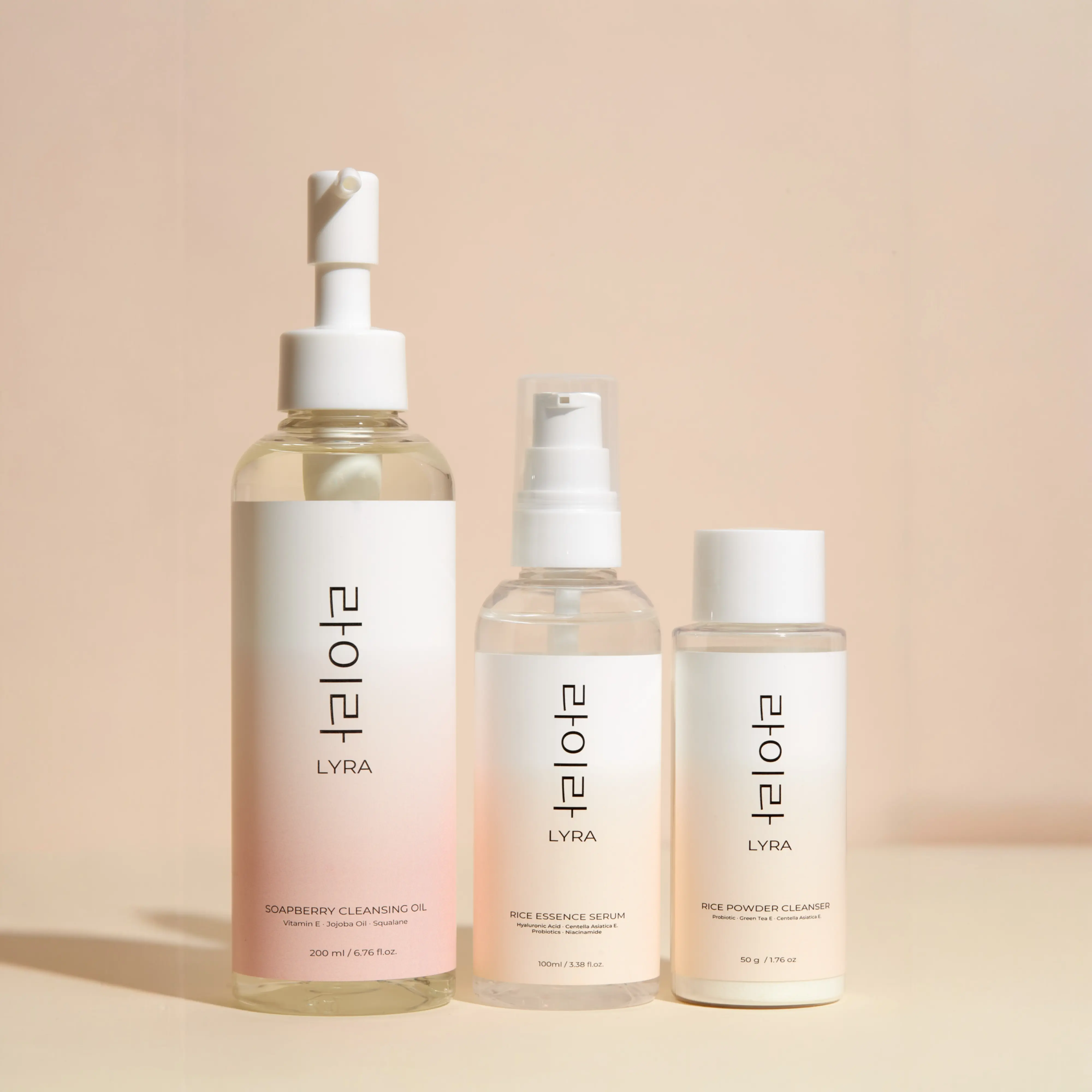 [Lyra Official] 3-Step Korean Glow Skincare Set | Soapberry Oil, Rice Powder Cleanser, Rice Essence Serum | For Hydrated, Glowing, Balanced Skin