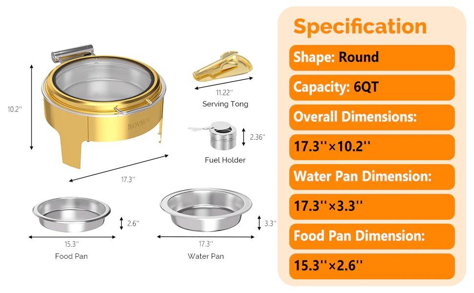 [FLASH SALE] ROVSUN 6 QT Round Gold Chafing Dish Buffet Set with Serving Tong
