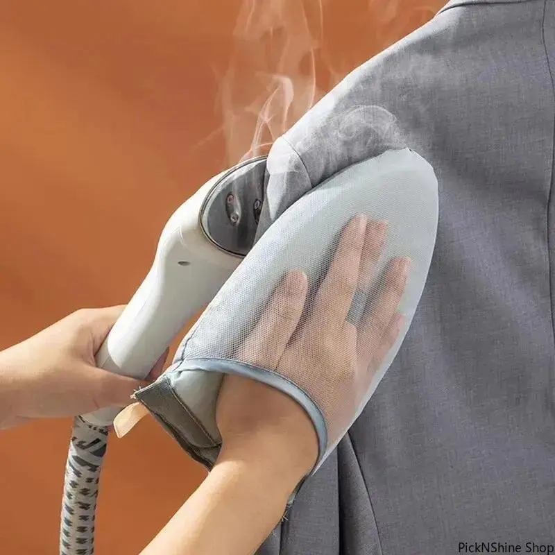 Unisex Household Heat-Resistant Handheld Ironing Glove - Thick Synthetic Polyester Sponge Steamer Pad, Portable Mini Ironing Board for Garments, Collars, Sleeves, Pointed Round Blue Grid Checkered One Size Clothes Care Accessory, Household Items