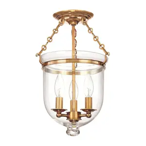 Hampton Semi-Flush Ceiling Light with Clear Glass in Aged Brass or Old Bronze Finish